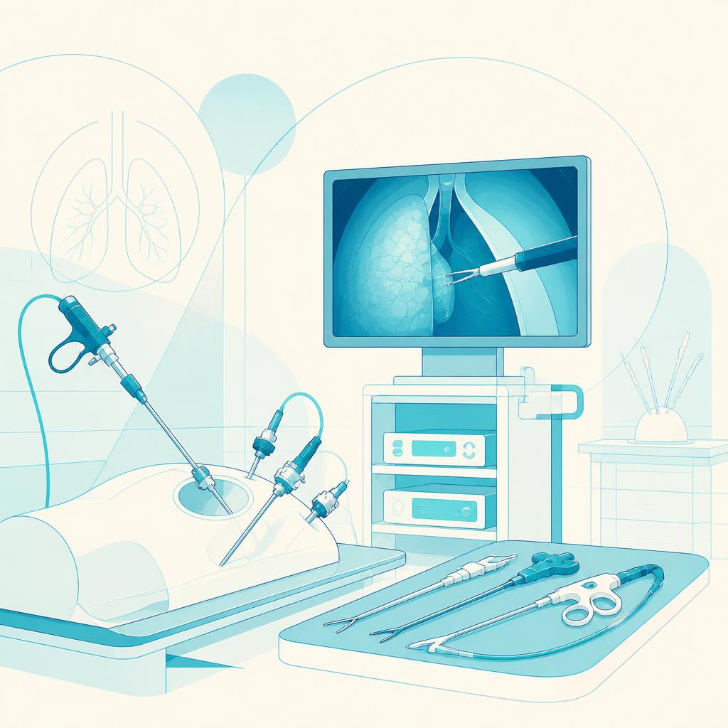 Illustration of a thoracoscopic skills laboratory setup